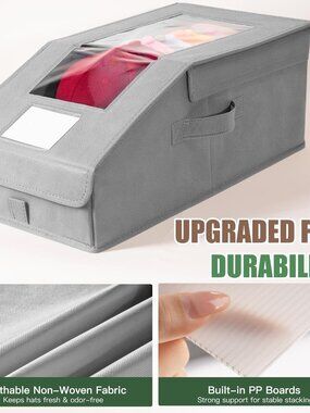 Stowsia Gray Hat Organizer Storage Boxes Stackable Clear Window Foldable 2 Pack